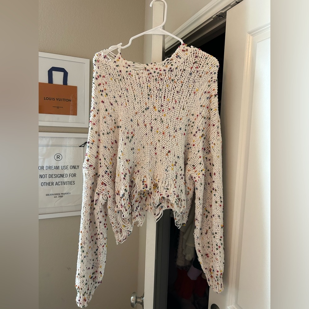 White Honey Crochet Knit Cropped Sweater